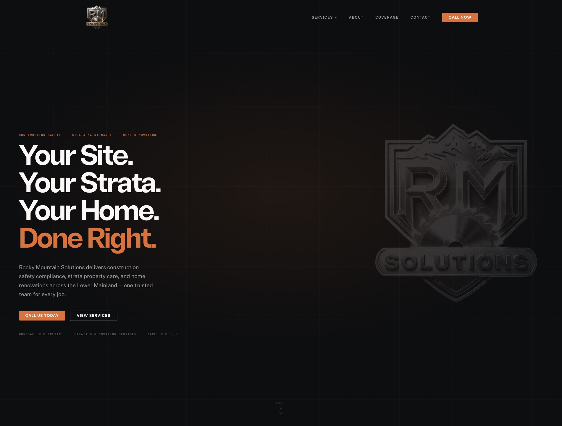 Rocky Mountain Solutions homepage: Your Site. Your Strata. Your Home. Done Right.